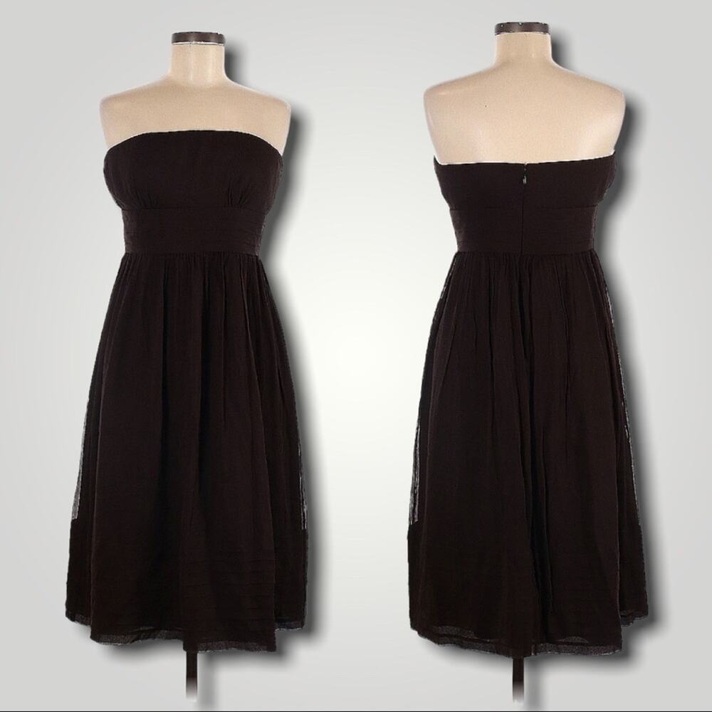 J CREW STRAPLESS RUCHED SILK DRESS DEEP BROWN  MEDIUM 8